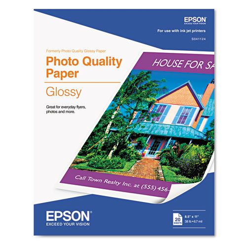Epson Photo Quality Glossy Paper, 8-1/2 x 11, 20 Sheets