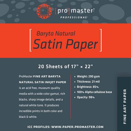 ProMaster Fine Art Baryta Natural Satin Paper 17"x22" - 20 Sheets