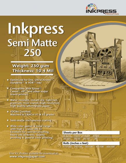 InkPress Semi Matte 250 8.5X11 50 Sheets 250 GSM