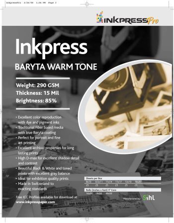 Ink Press Baryta Warm Tone 290gsm, 15mil, 8.5" x 10", 25 Sheets