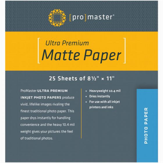 PROMASTER PhotoImage PRO Matte Inkjet Paper - 8 1/2 x 11'' - 25 sheets