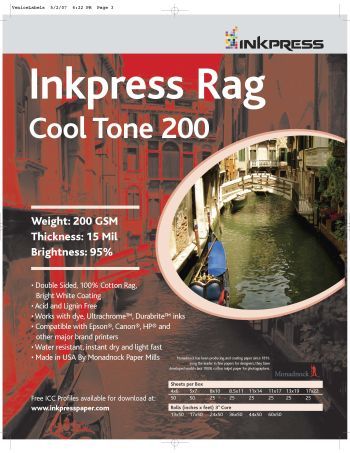 InkPress Rag Cool Tone, 200gsm, Double sided,13in. x 19in. 25 sheets