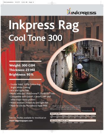 InkPress Rag Cool Tone, 300gsm, Double Sided,4in. x 6in. 50 sheets
