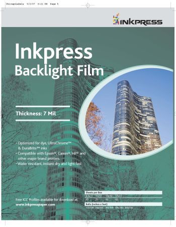 InkPress Backlight 7 Mil,  8.5in. x 11in. 20s sheets