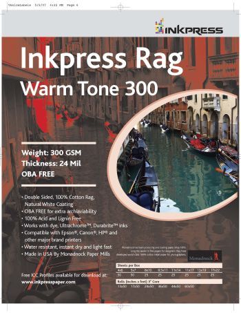 InkPress Rag Warm Tone 300gsm, Double Sided,8.5in. x 11in. 25 sheets