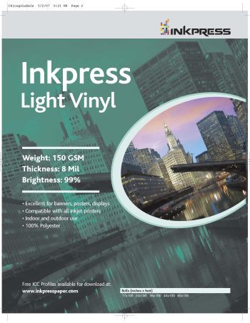 InkPress  Light Vinyl, 8 Mil,36in. x 100ft. Roll
