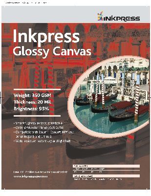InkPress Glossy Canvas, 350gsm,17in. x 22in. 10 sheets